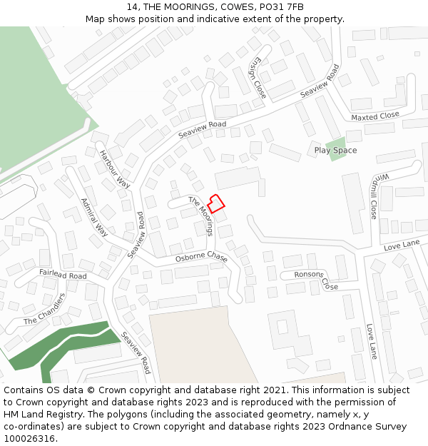 14, THE MOORINGS, COWES, PO31 7FB: Location map and indicative extent of plot
