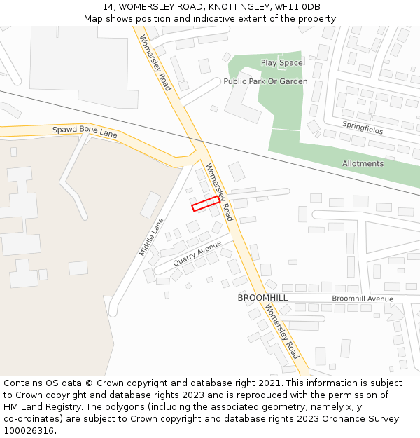 14, WOMERSLEY ROAD, KNOTTINGLEY, WF11 0DB: Location map and indicative extent of plot