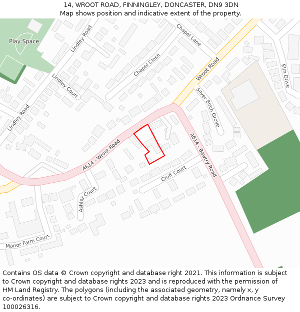 14, WROOT ROAD, FINNINGLEY, DONCASTER, DN9 3DN: Location map and indicative extent of plot