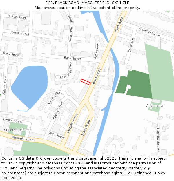 141, BLACK ROAD, MACCLESFIELD, SK11 7LE: Location map and indicative extent of plot
