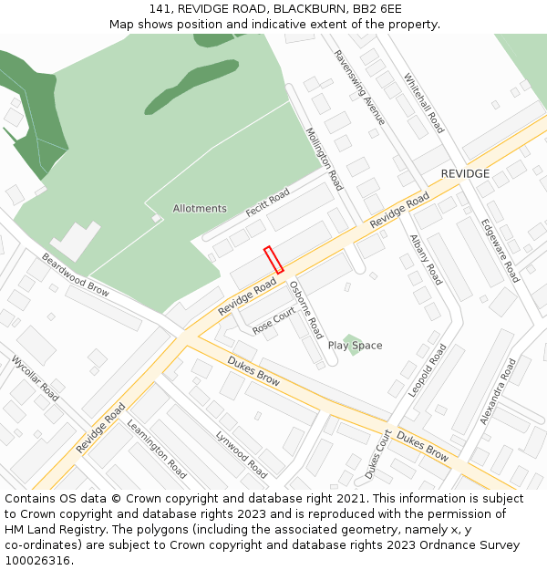 141, REVIDGE ROAD, BLACKBURN, BB2 6EE: Location map and indicative extent of plot