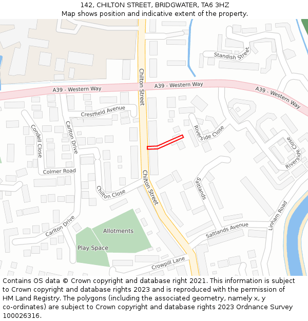 142, CHILTON STREET, BRIDGWATER, TA6 3HZ: Location map and indicative extent of plot