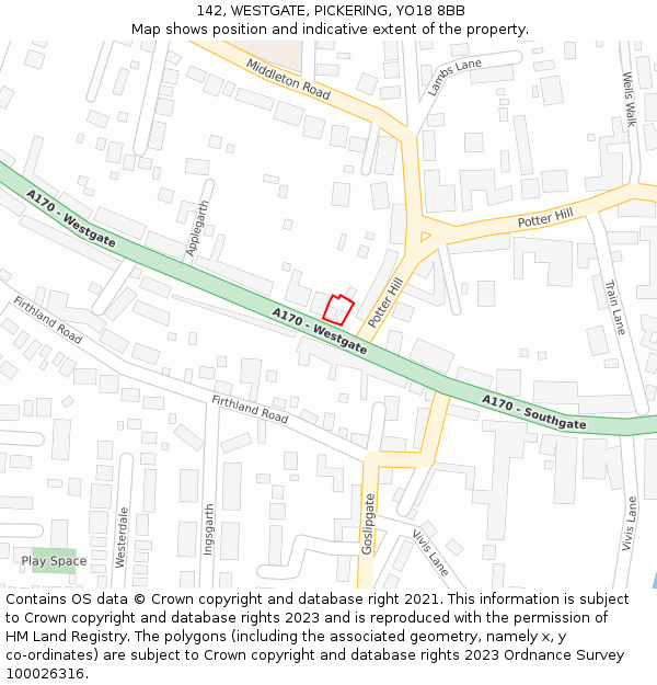 142, WESTGATE, PICKERING, YO18 8BB: Location map and indicative extent of plot