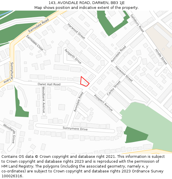 143, AVONDALE ROAD, DARWEN, BB3 1JE: Location map and indicative extent of plot