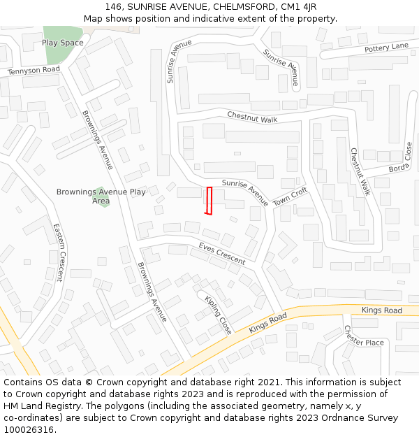 146, SUNRISE AVENUE, CHELMSFORD, CM1 4JR: Location map and indicative extent of plot