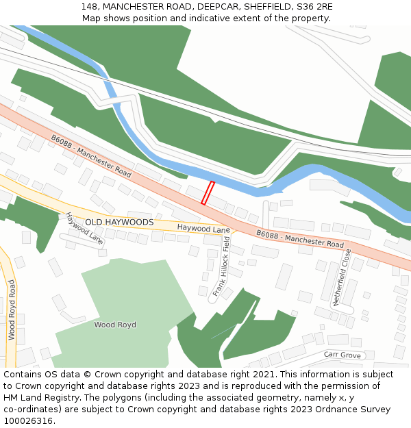 148, MANCHESTER ROAD, DEEPCAR, SHEFFIELD, S36 2RE: Location map and indicative extent of plot