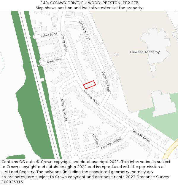 149, CONWAY DRIVE, FULWOOD, PRESTON, PR2 3ER: Location map and indicative extent of plot