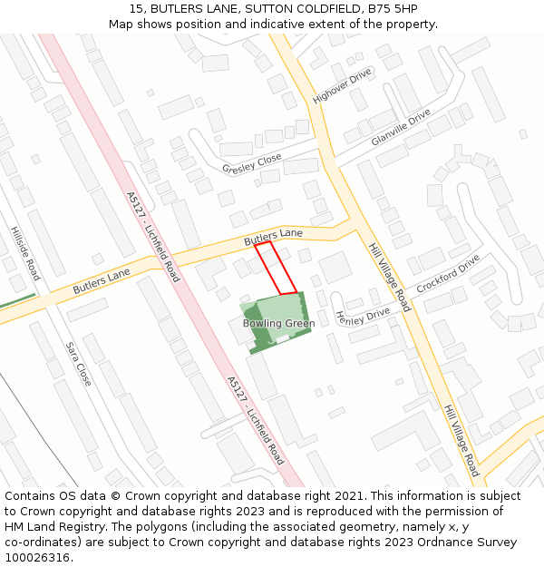 15, BUTLERS LANE, SUTTON COLDFIELD, B75 5HP: Location map and indicative extent of plot