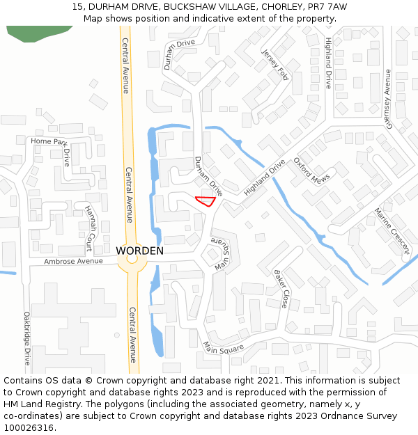 15, DURHAM DRIVE, BUCKSHAW VILLAGE, CHORLEY, PR7 7AW: Location map and indicative extent of plot