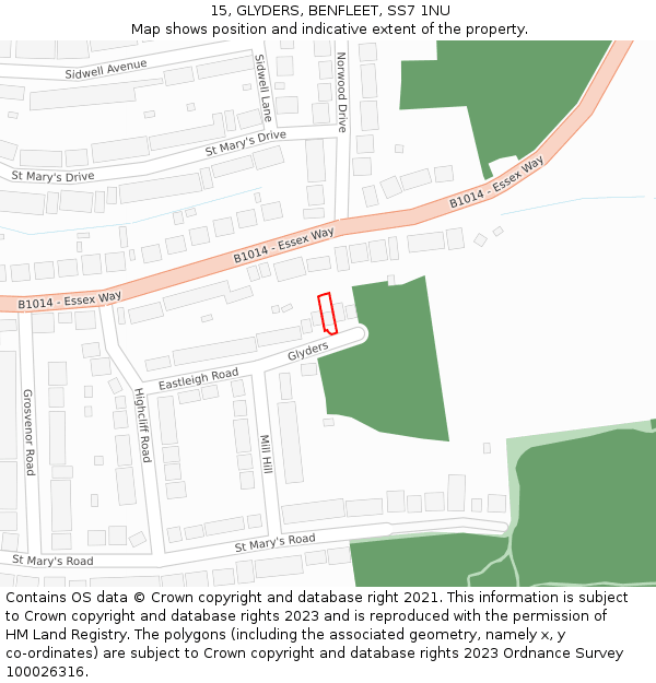 15, GLYDERS, BENFLEET, SS7 1NU: Location map and indicative extent of plot