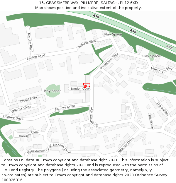 15, GRASSMERE WAY, PILLMERE, SALTASH, PL12 6XD: Location map and indicative extent of plot