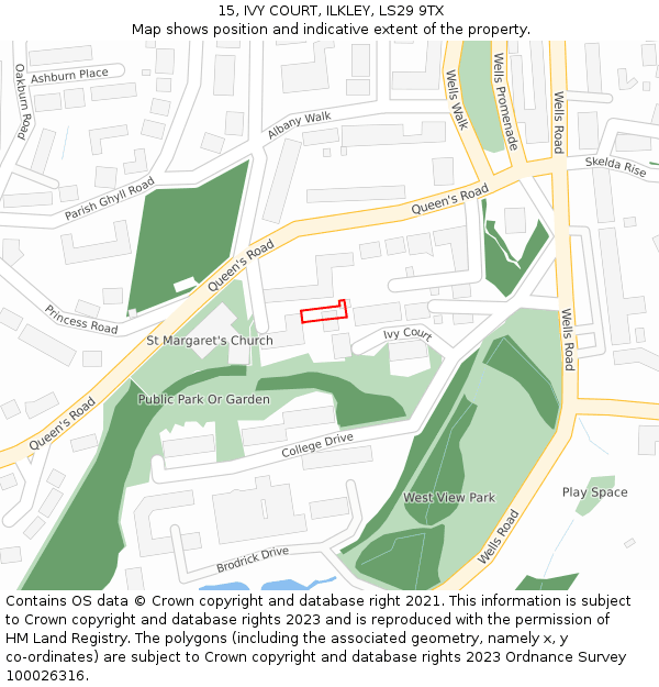 15, IVY COURT, ILKLEY, LS29 9TX: Location map and indicative extent of plot