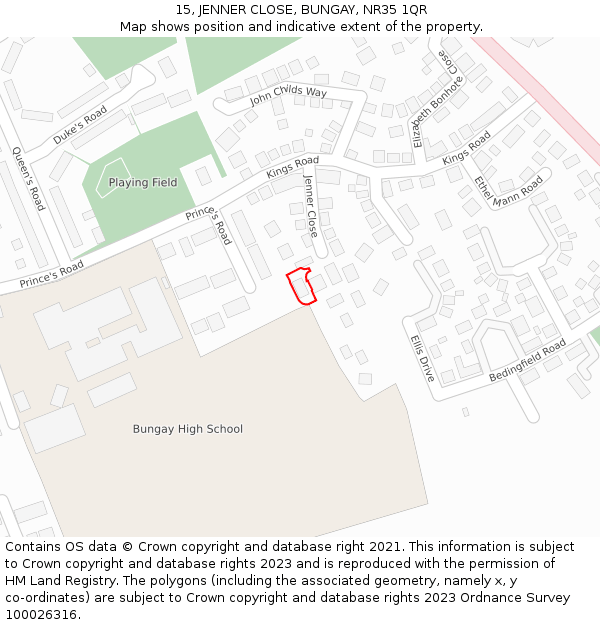 15, JENNER CLOSE, BUNGAY, NR35 1QR: Location map and indicative extent of plot