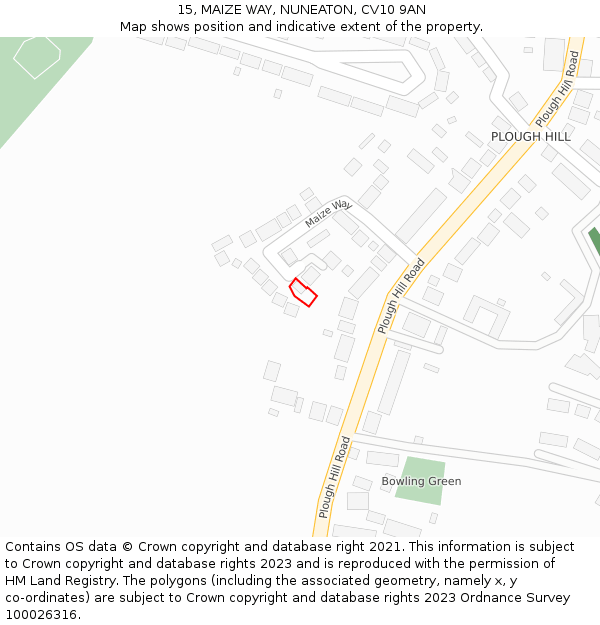 15, MAIZE WAY, NUNEATON, CV10 9AN: Location map and indicative extent of plot