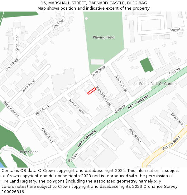 15, MARSHALL STREET, BARNARD CASTLE, DL12 8AG: Location map and indicative extent of plot