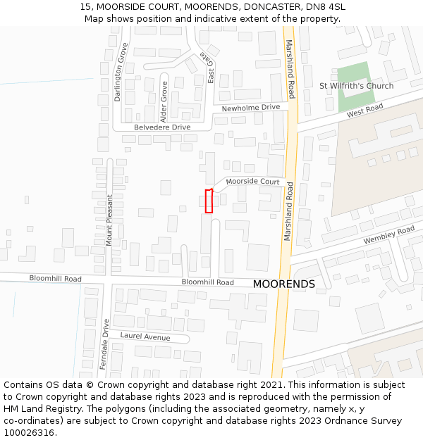 15, MOORSIDE COURT, MOORENDS, DONCASTER, DN8 4SL: Location map and indicative extent of plot