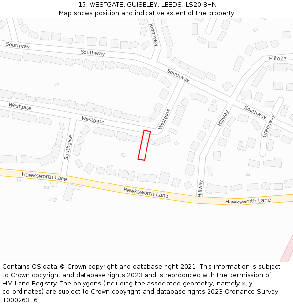 15, WESTGATE, GUISELEY, LEEDS, LS20 8HN: Location map and indicative extent of plot