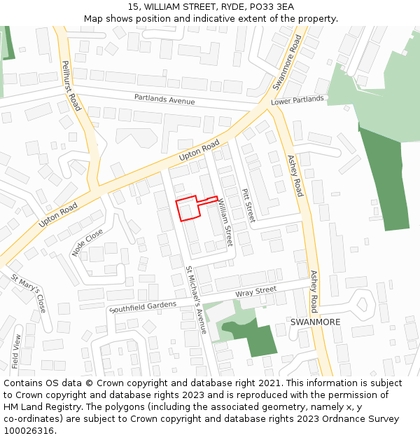 15, WILLIAM STREET, RYDE, PO33 3EA: Location map and indicative extent of plot