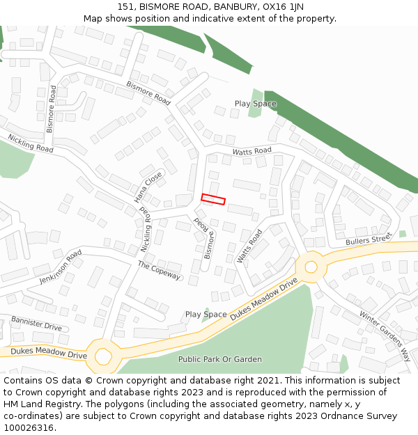 151, BISMORE ROAD, BANBURY, OX16 1JN: Location map and indicative extent of plot