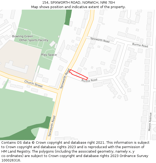 154, SPIXWORTH ROAD, NORWICH, NR6 7EH: Location map and indicative extent of plot