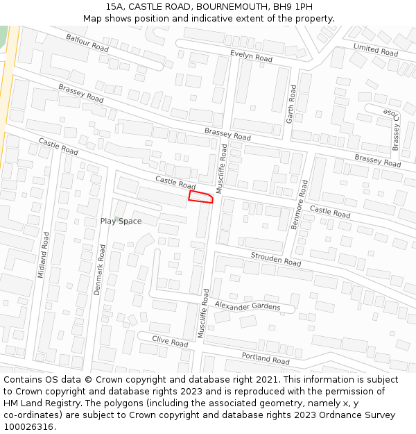 15A, CASTLE ROAD, BOURNEMOUTH, BH9 1PH: Location map and indicative extent of plot