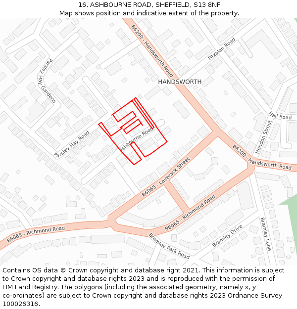 16, ASHBOURNE ROAD, SHEFFIELD, S13 8NF: Location map and indicative extent of plot
