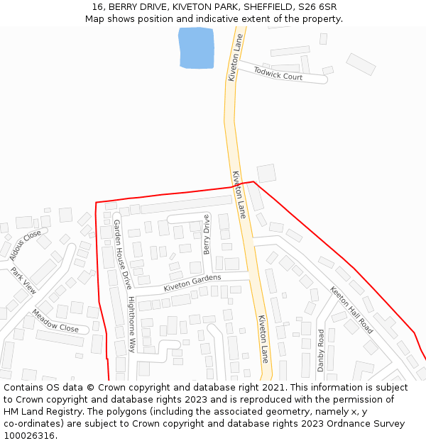 16, BERRY DRIVE, KIVETON PARK, SHEFFIELD, S26 6SR: Location map and indicative extent of plot