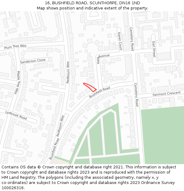 16, BUSHFIELD ROAD, SCUNTHORPE, DN16 1ND: Location map and indicative extent of plot