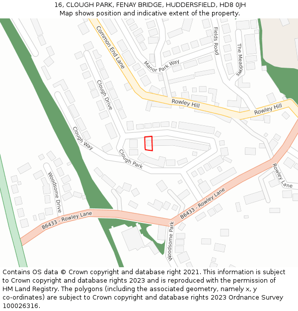 16, CLOUGH PARK, FENAY BRIDGE, HUDDERSFIELD, HD8 0JH: Location map and indicative extent of plot