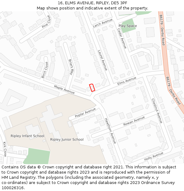 16, ELMS AVENUE, RIPLEY, DE5 3PF: Location map and indicative extent of plot