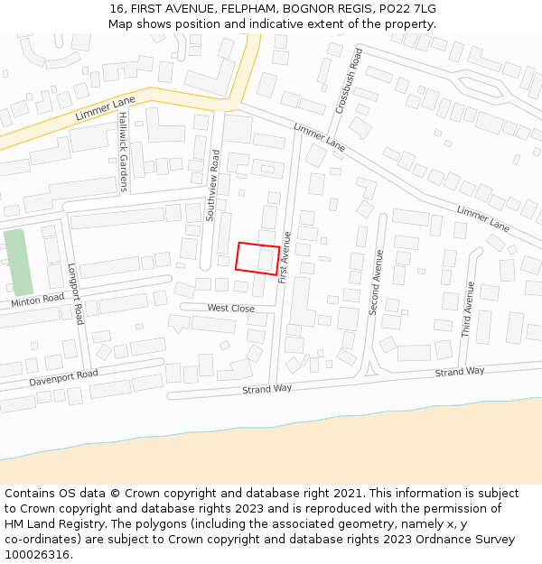 16, FIRST AVENUE, FELPHAM, BOGNOR REGIS, PO22 7LG: Location map and indicative extent of plot