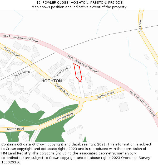 16, FOWLER CLOSE, HOGHTON, PRESTON, PR5 0DS: Location map and indicative extent of plot