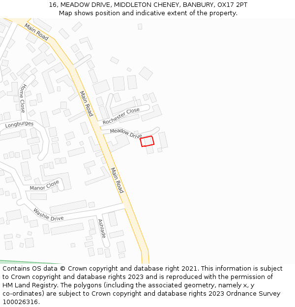 16, MEADOW DRIVE, MIDDLETON CHENEY, BANBURY, OX17 2PT: Location map and indicative extent of plot