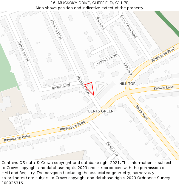 16, MUSKOKA DRIVE, SHEFFIELD, S11 7RJ: Location map and indicative extent of plot