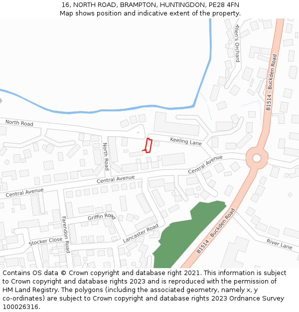 16, NORTH ROAD, BRAMPTON, HUNTINGDON, PE28 4FN: Location map and indicative extent of plot