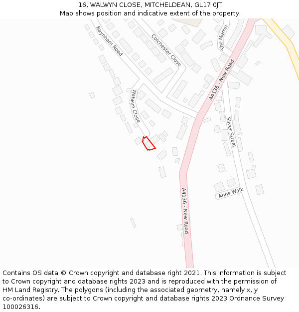 16, WALWYN CLOSE, MITCHELDEAN, GL17 0JT: Location map and indicative extent of plot