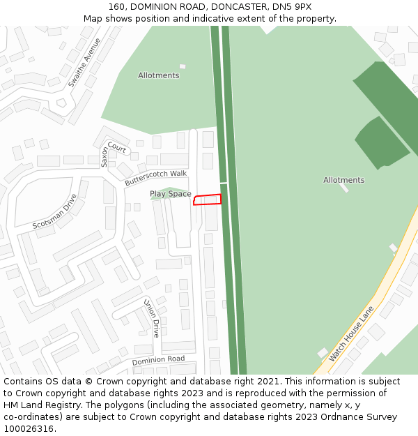 160, DOMINION ROAD, DONCASTER, DN5 9PX: Location map and indicative extent of plot