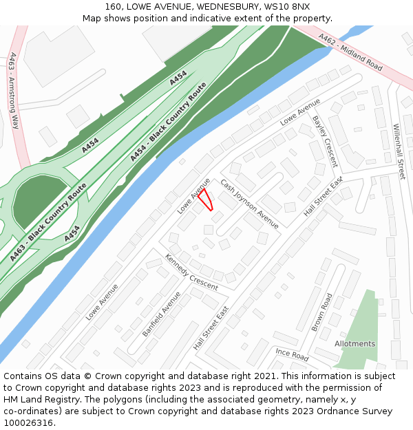 160, LOWE AVENUE, WEDNESBURY, WS10 8NX: Location map and indicative extent of plot