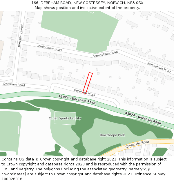 166, DEREHAM ROAD, NEW COSTESSEY, NORWICH, NR5 0SX: Location map and indicative extent of plot