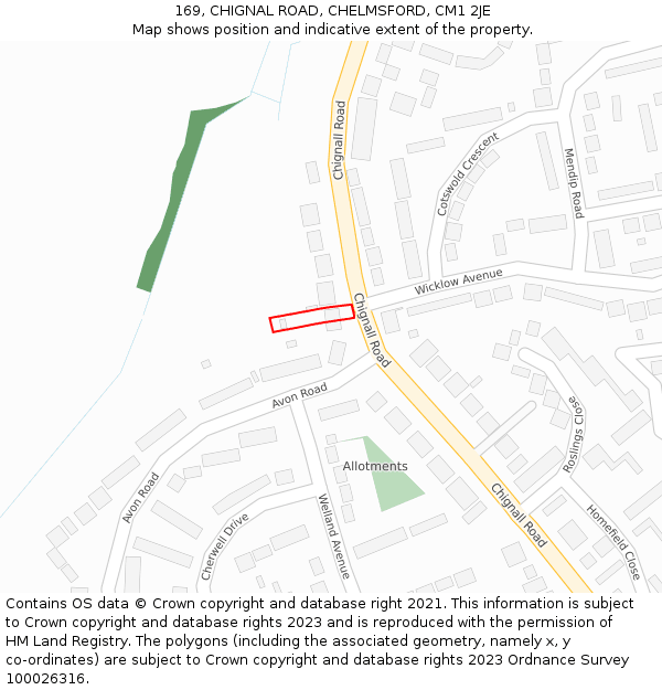 169, CHIGNAL ROAD, CHELMSFORD, CM1 2JE: Location map and indicative extent of plot