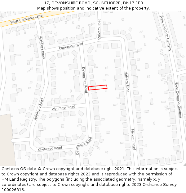 17, DEVONSHIRE ROAD, SCUNTHORPE, DN17 1ER: Location map and indicative extent of plot
