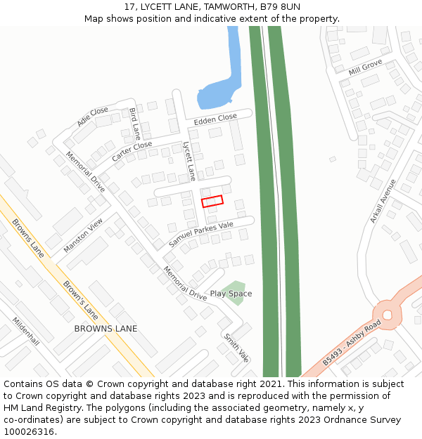 17, LYCETT LANE, TAMWORTH, B79 8UN: Location map and indicative extent of plot