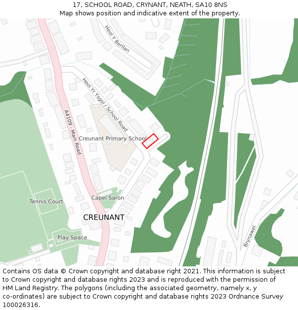 17, SCHOOL ROAD, CRYNANT, NEATH, SA10 8NS: Location map and indicative extent of plot
