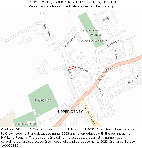 17, SMITHY HILL, UPPER DENBY, HUDDERSFIELD, HD8 8UH: Location map and indicative extent of plot