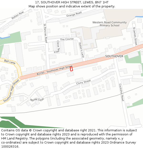 17, SOUTHOVER HIGH STREET, LEWES, BN7 1HT: Location map and indicative extent of plot