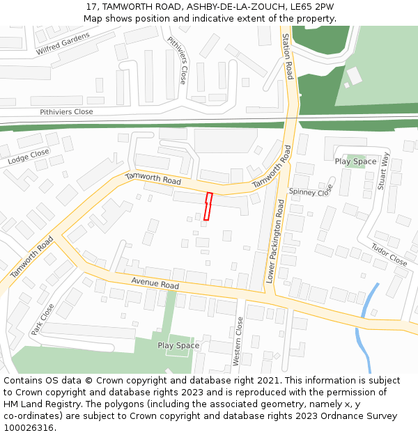 17, TAMWORTH ROAD, ASHBY-DE-LA-ZOUCH, LE65 2PW: Location map and indicative extent of plot