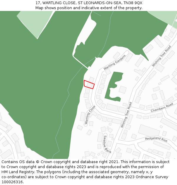 17, WARTLING CLOSE, ST LEONARDS-ON-SEA, TN38 9QX: Location map and indicative extent of plot