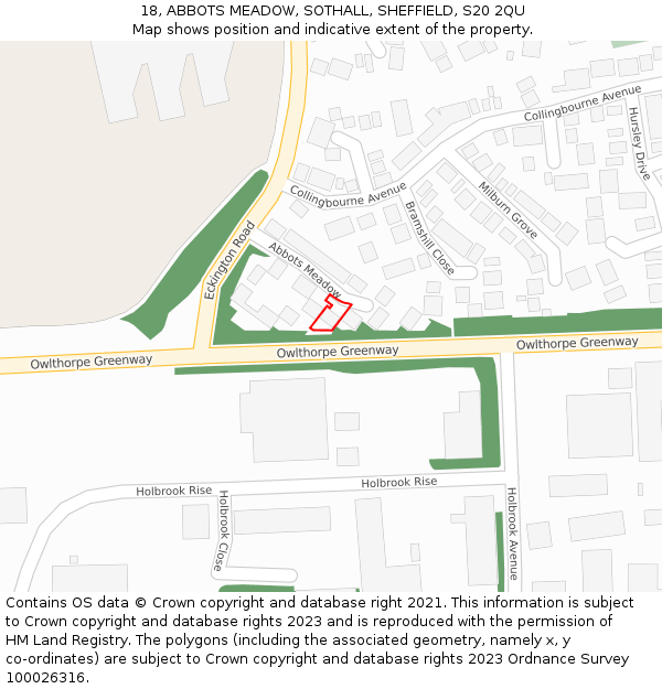 18, ABBOTS MEADOW, SOTHALL, SHEFFIELD, S20 2QU: Location map and indicative extent of plot