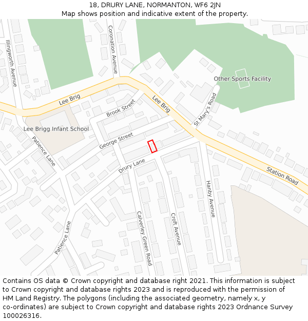 18, DRURY LANE, NORMANTON, WF6 2JN: Location map and indicative extent of plot