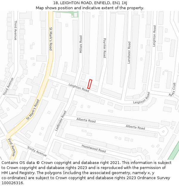 18, LEIGHTON ROAD, ENFIELD, EN1 1XJ: Location map and indicative extent of plot